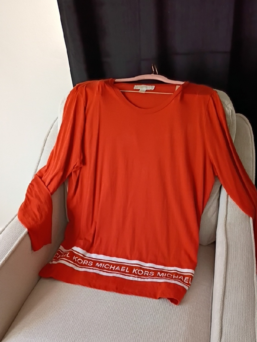Michael Kors Orange Long Sleeve Top with Logo Hem